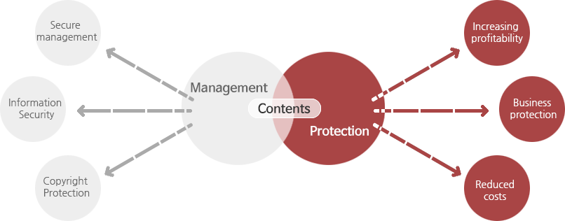 관리 - 안전한 관리, 정보 보안, 저작권 보호 / 보호 - 수익성 증대, 사업 보호, 비용 감소