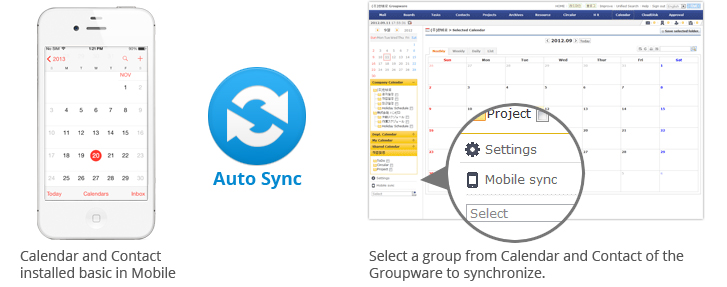 Select Calendar or Contacts for Mobile Sync
