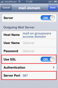 SSL 사용은 사용함, 인증은 암호, 서버 포트는 587로 되어 있는지 확인